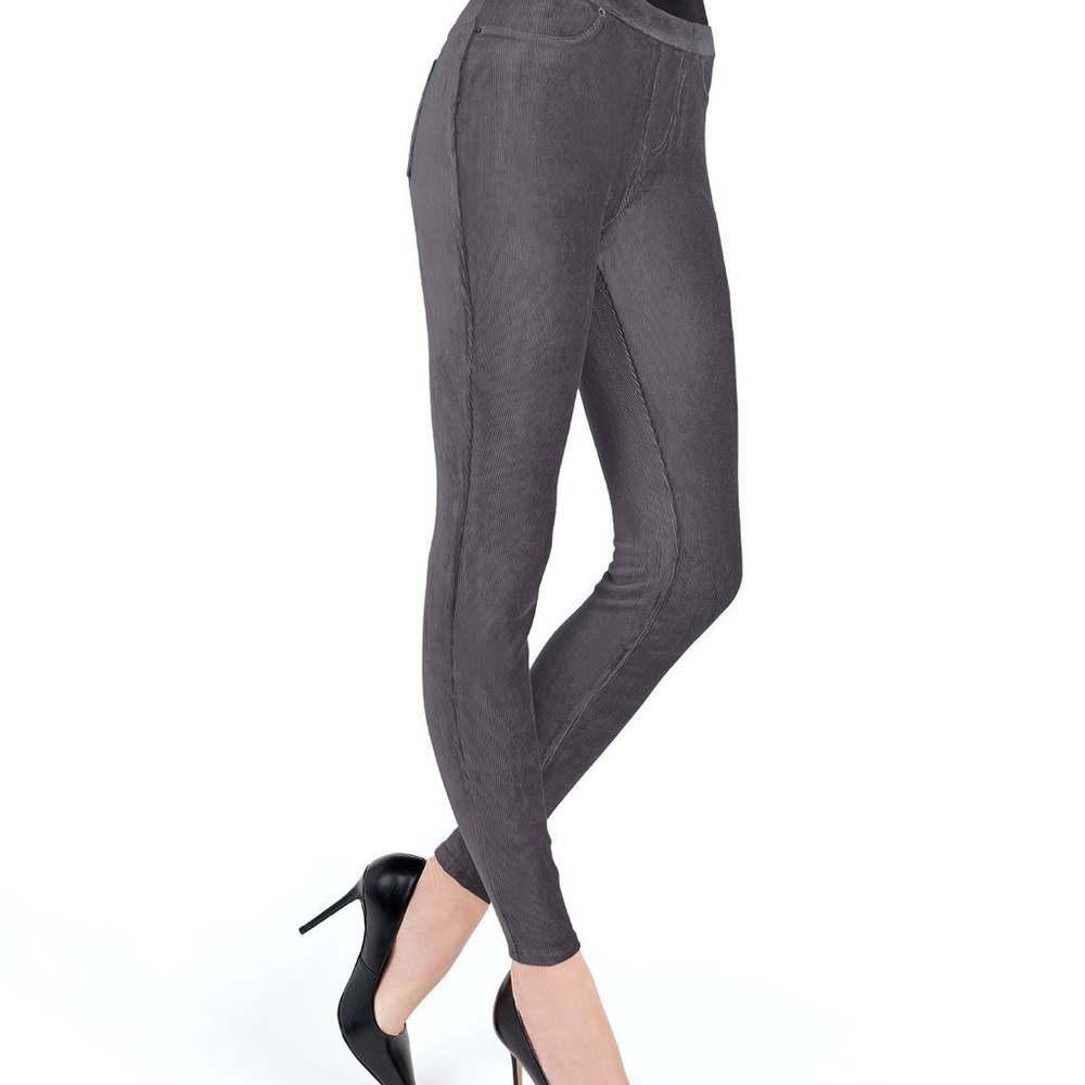 MEMOI  THIN-RIB STRETCH CORDUROY LEGGINGS | L/XL in Pavement